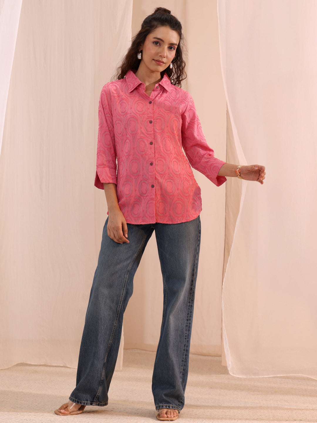  Peach Textured Cotton Shirt 