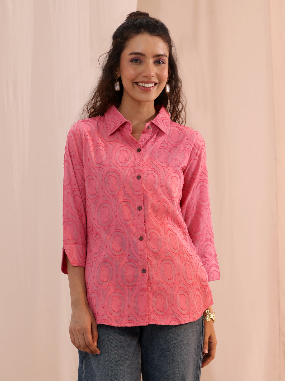  Peach Textured Cotton Shirt 