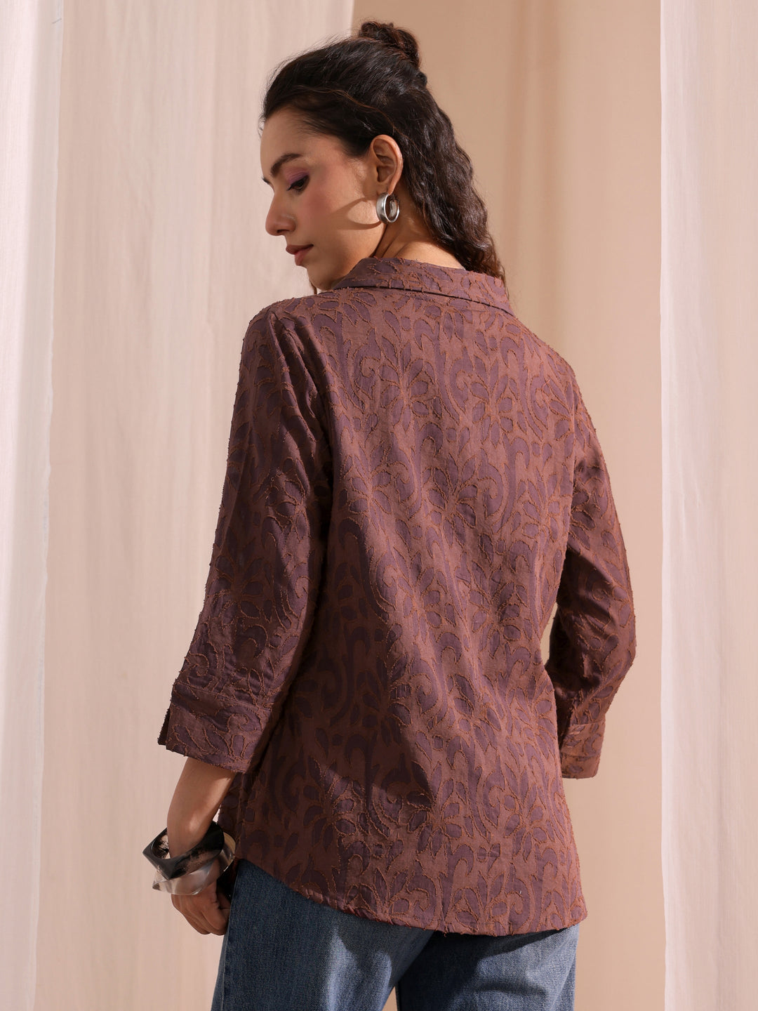  Brown Textured Cotton Shirt 