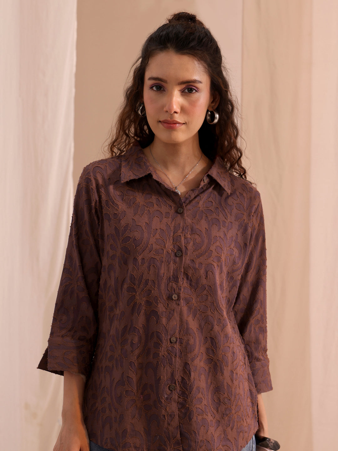 Brown Textured Cotton Shirt 