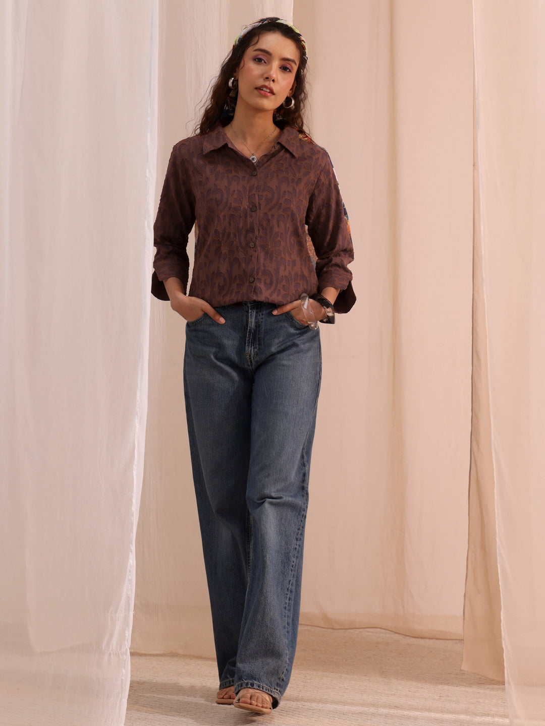  Brown Textured Cotton Shirt 