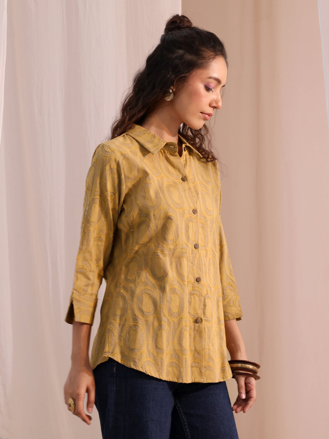  Beige Textured Cotton Shirt 