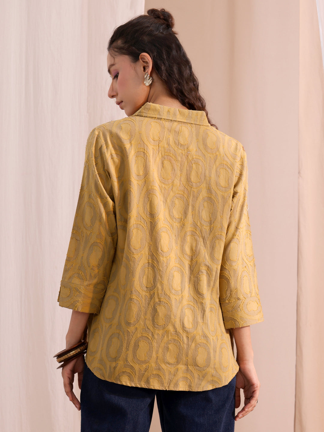  Beige Textured Cotton Shirt 