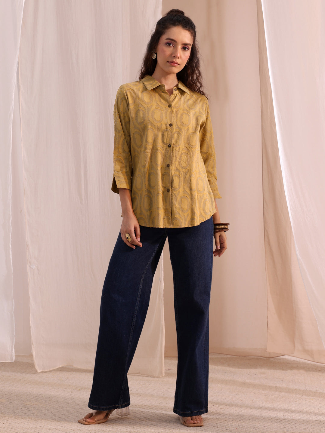  Beige Textured Cotton Shirt 