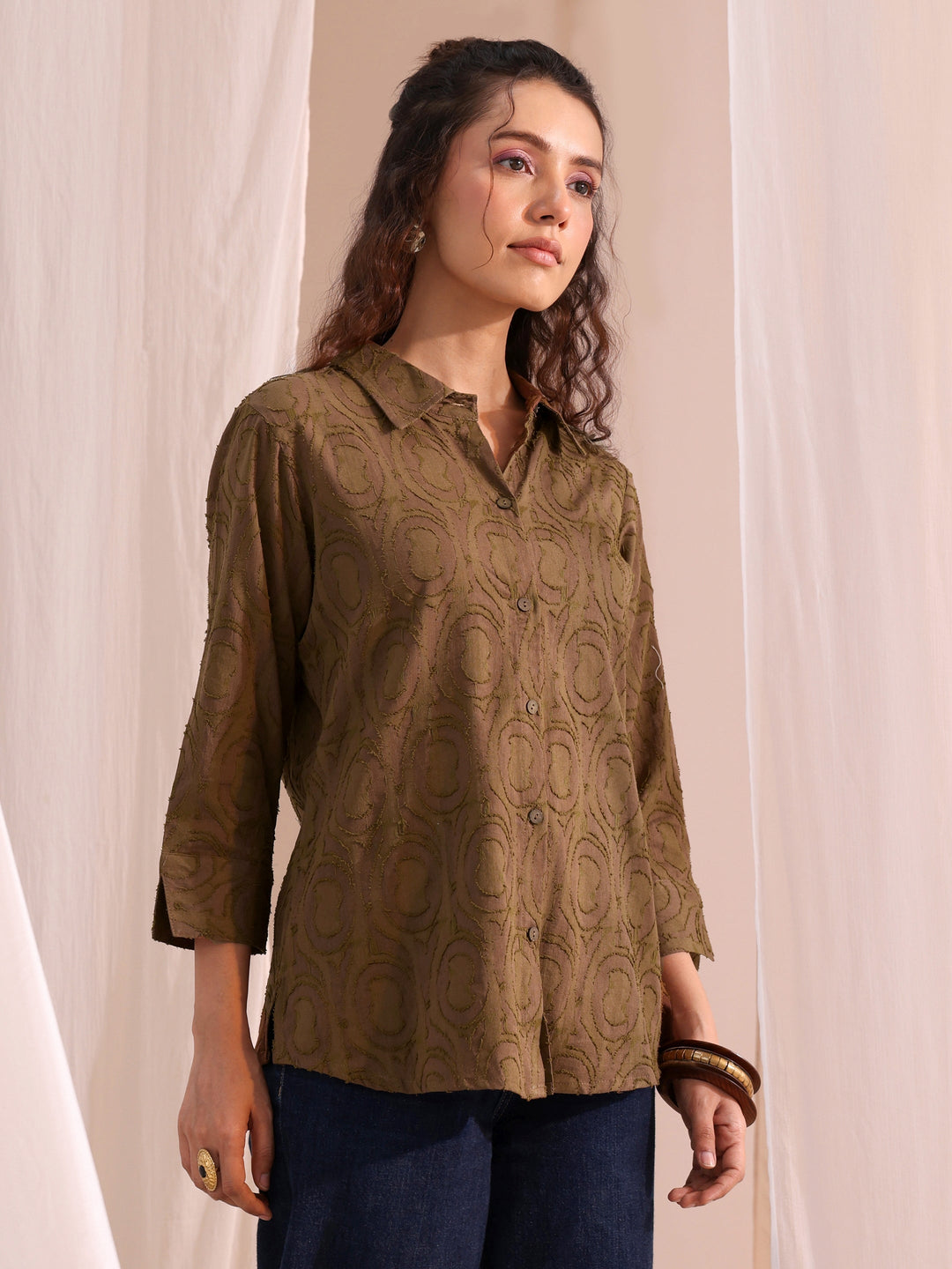  Brown Textured Cotton Shirt 