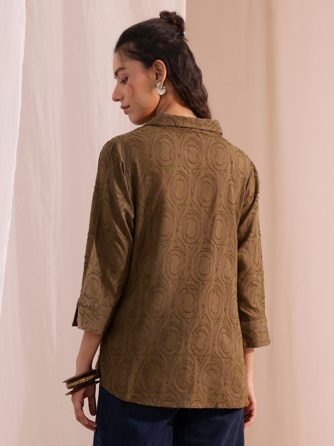  Brown Textured Cotton Shirt 