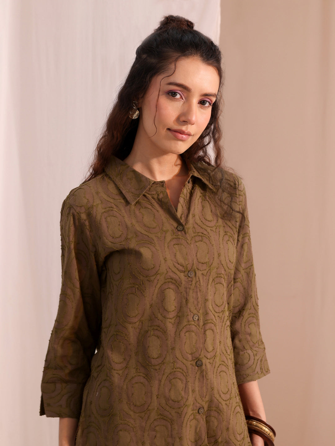  Brown Textured Cotton Shirt 