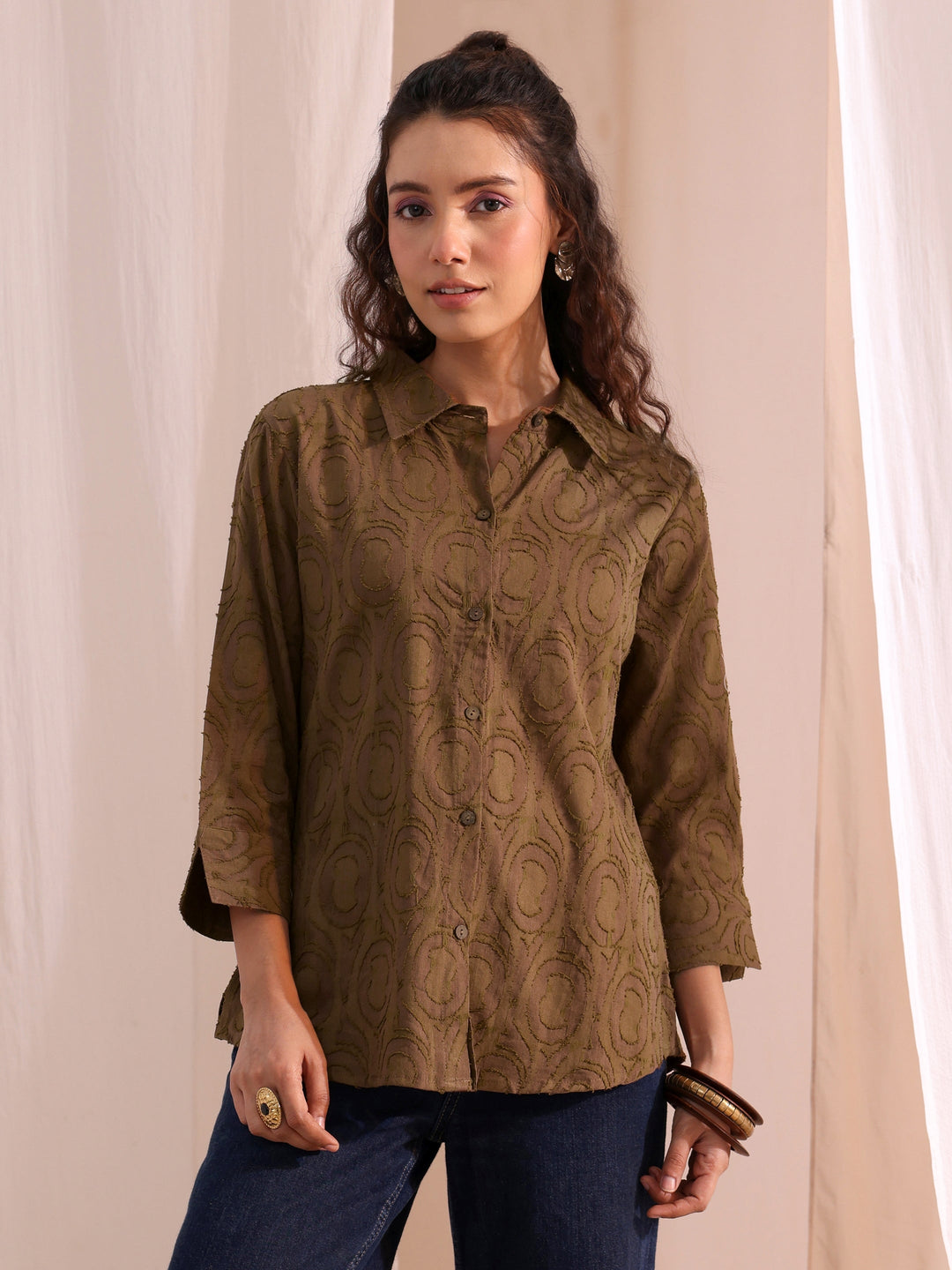  Brown Textured Cotton Shirt 