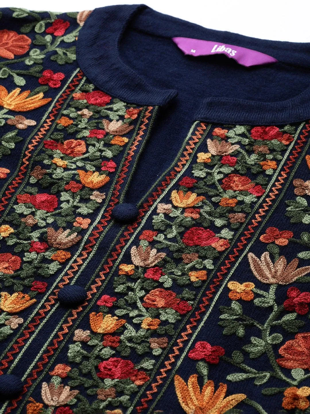 Blue Embroidered Wool Straight Kurta - Libas 