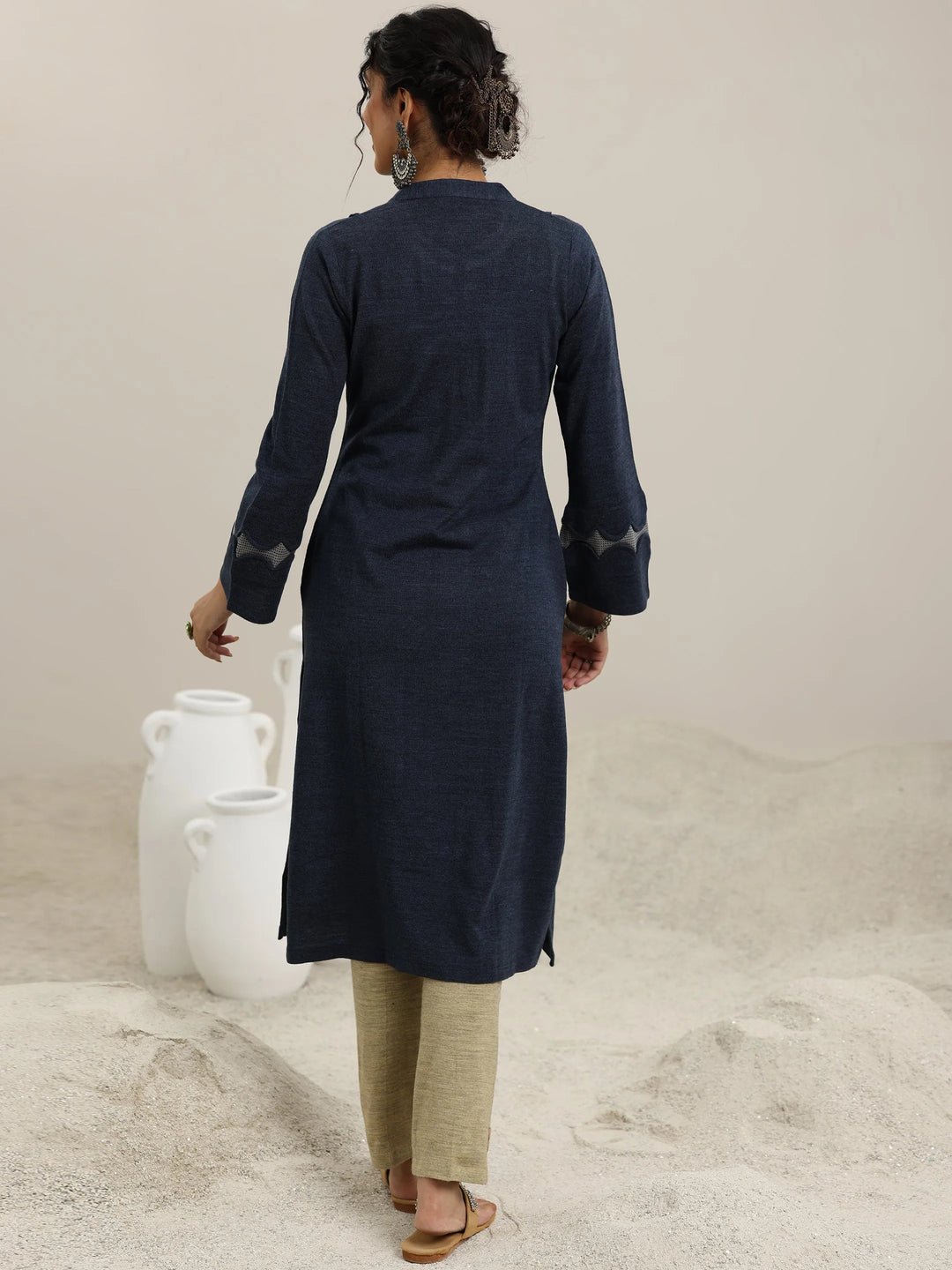  Grey Embroidered Wool Straight Kurta 