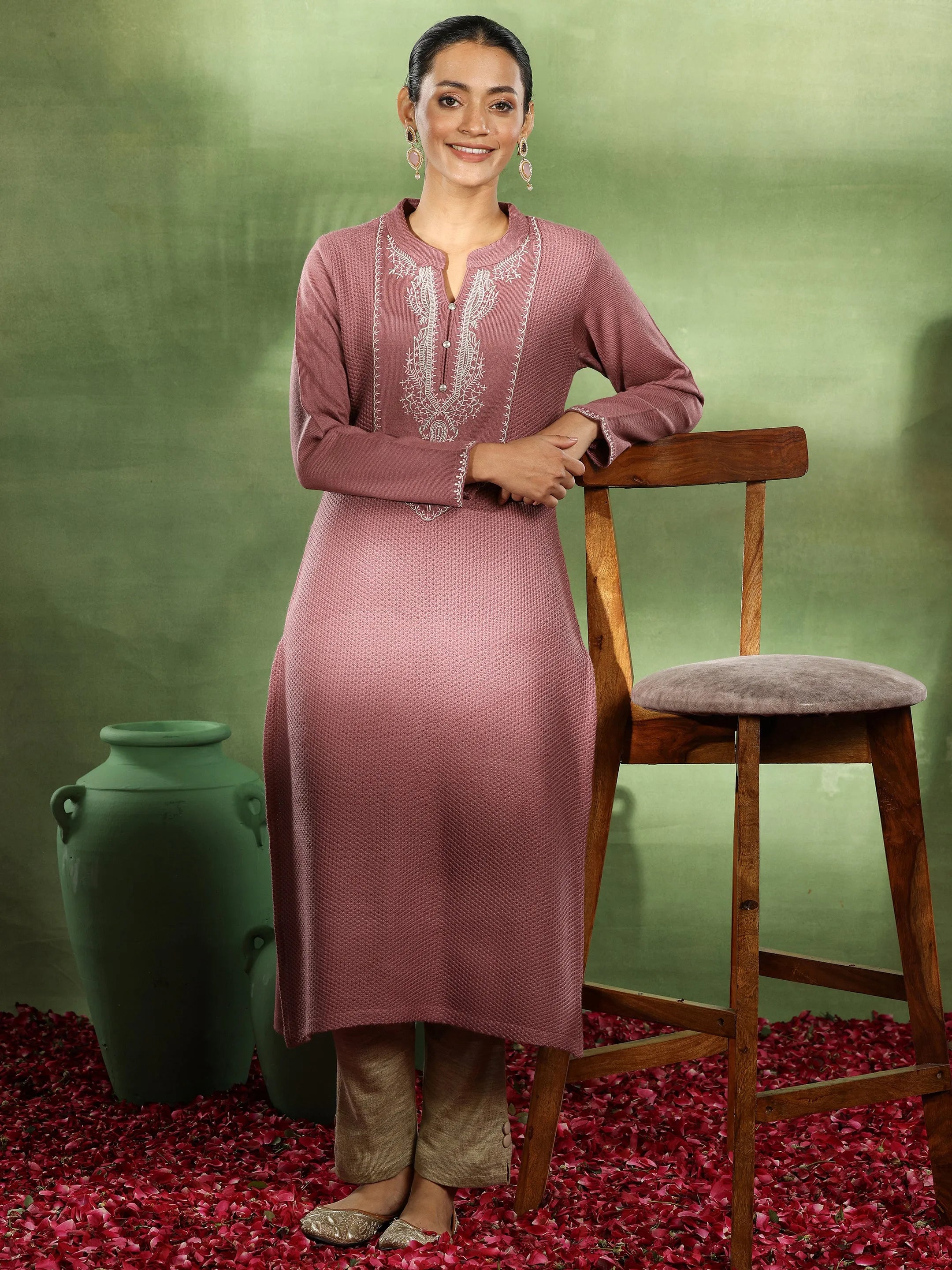 libas Pink Yoke Design Wool Straight Kurta-picture-32
