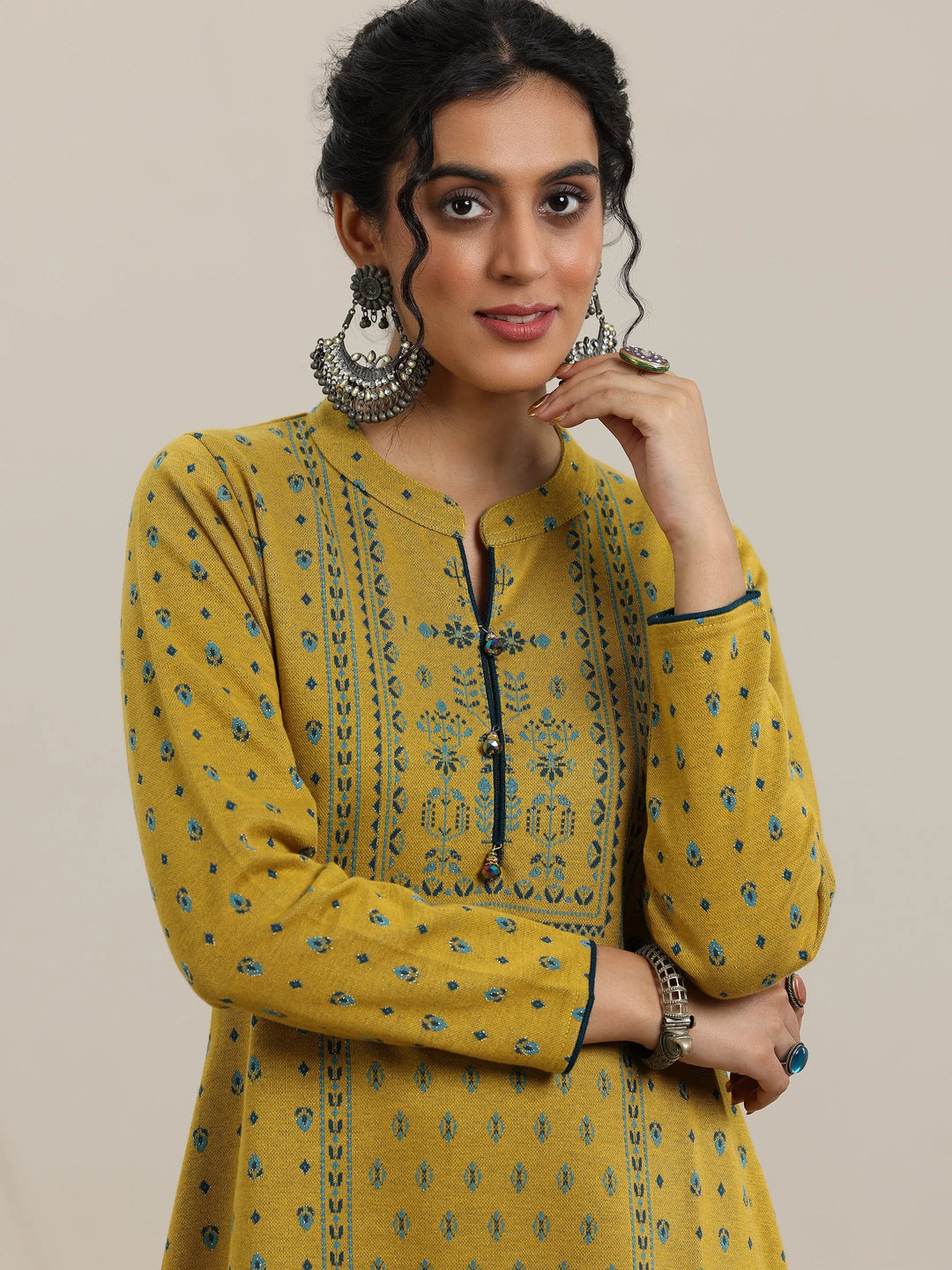 Mustard Woven Design Wool Straight Kurta 