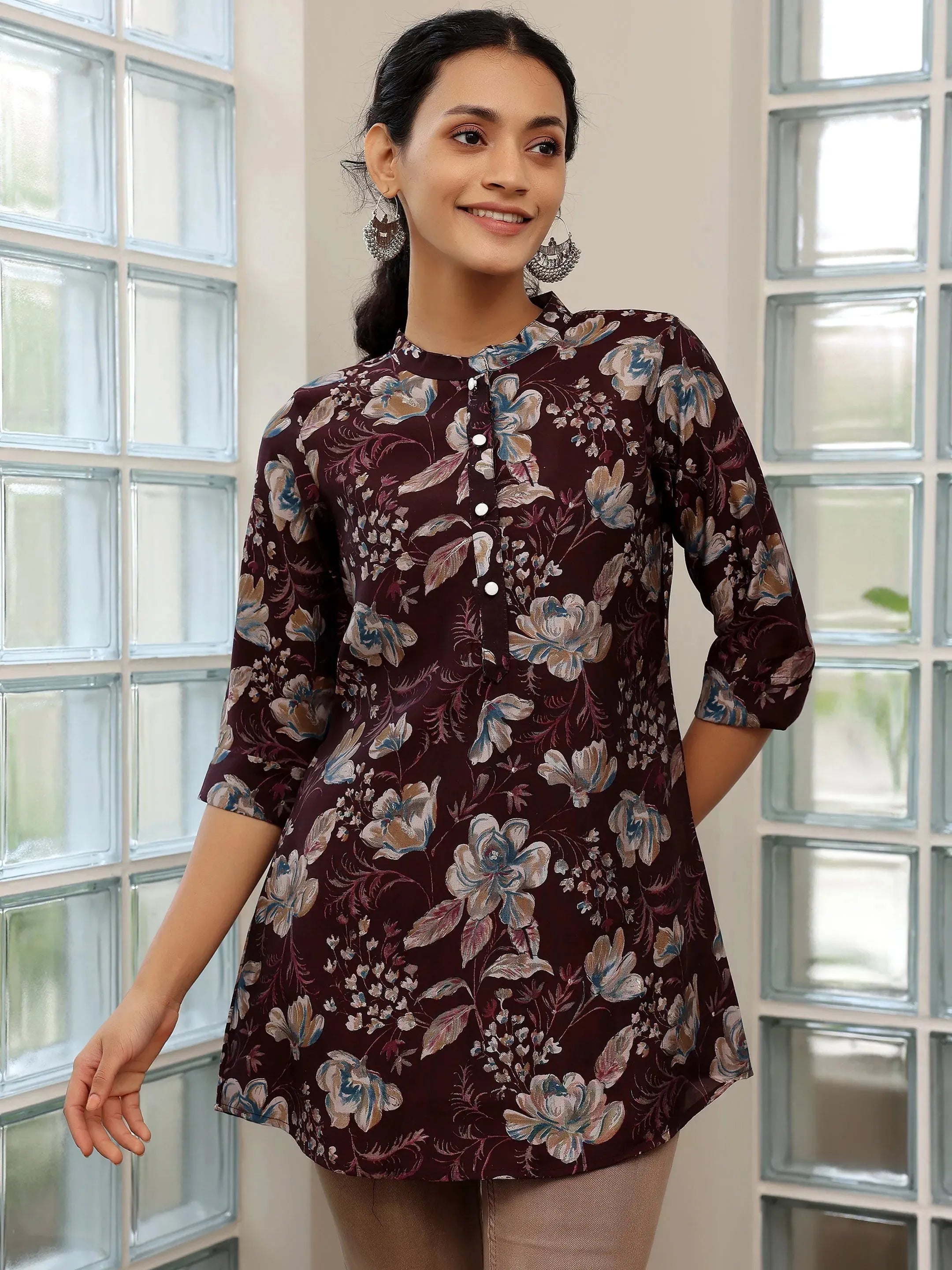 libas Wine Printed Silk Blend Straight Kurti-picture-25