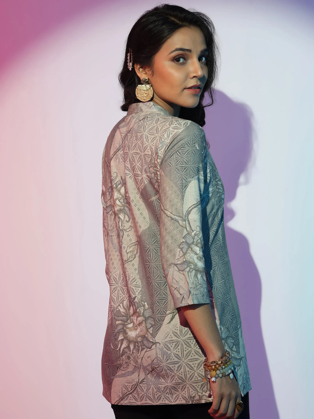  Off White Printed Linen Straight Kurti 