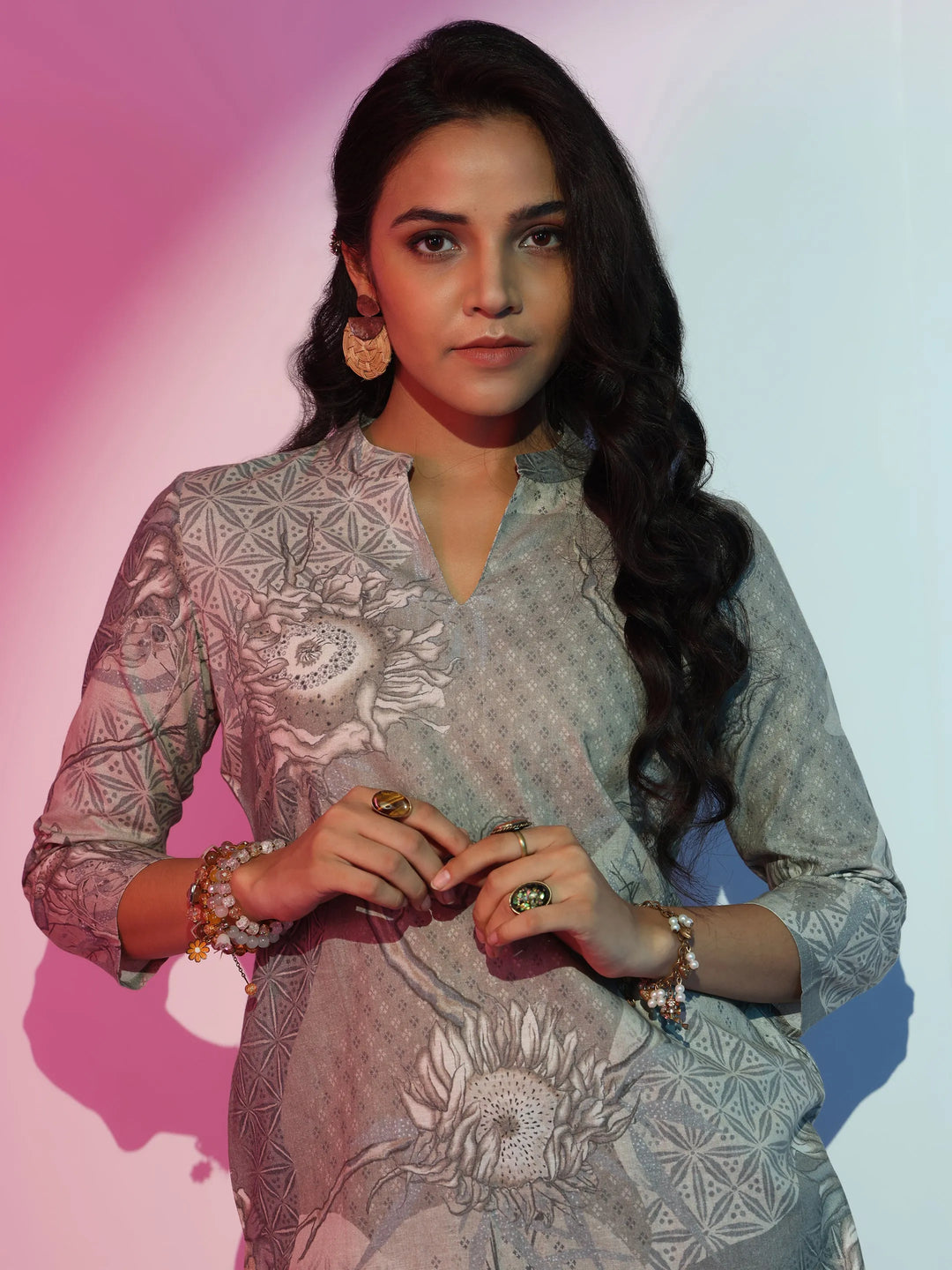  Off White Printed Linen Straight Kurti 