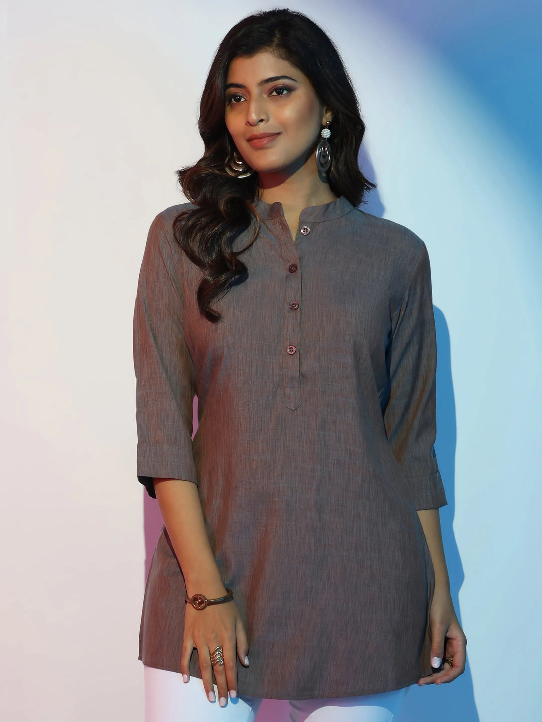  Grey Solid Cotton Blend Straight Kurti 