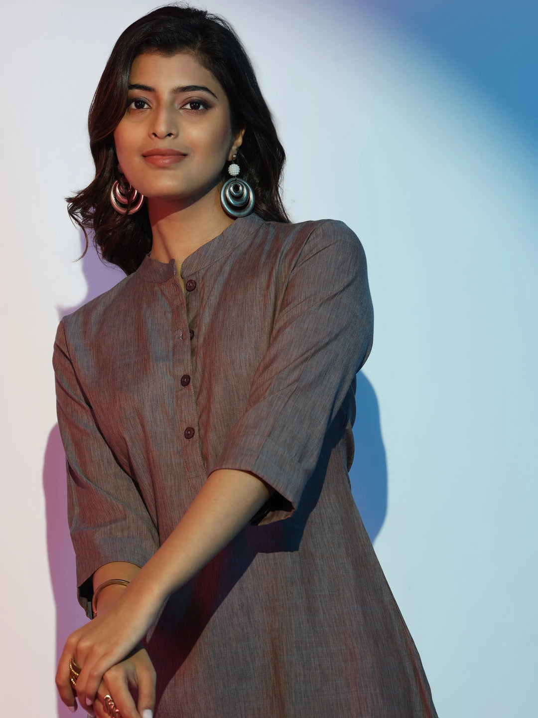  Grey Solid Cotton Blend Straight Kurti 