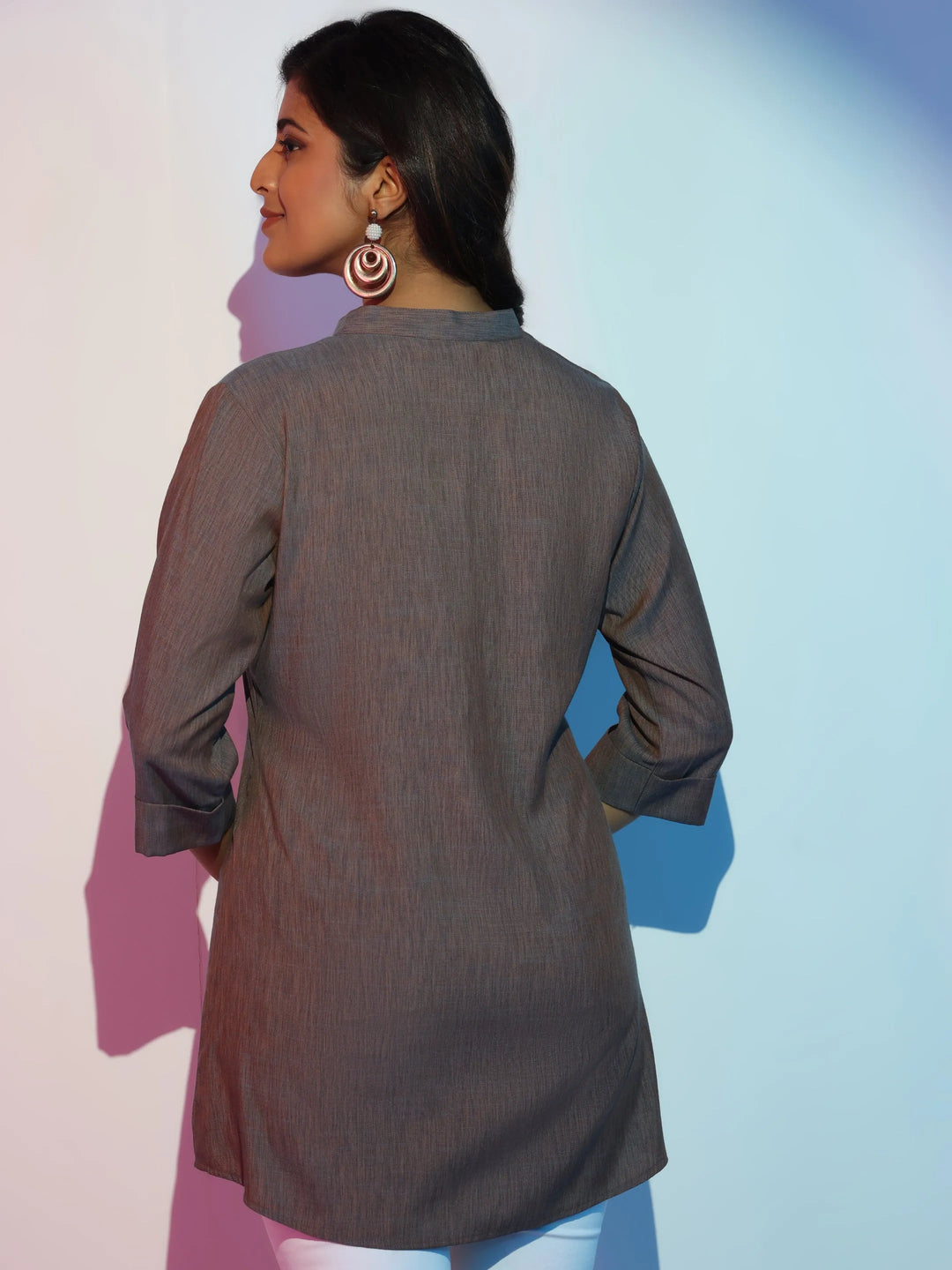  Grey Solid Cotton Blend Straight Kurti 