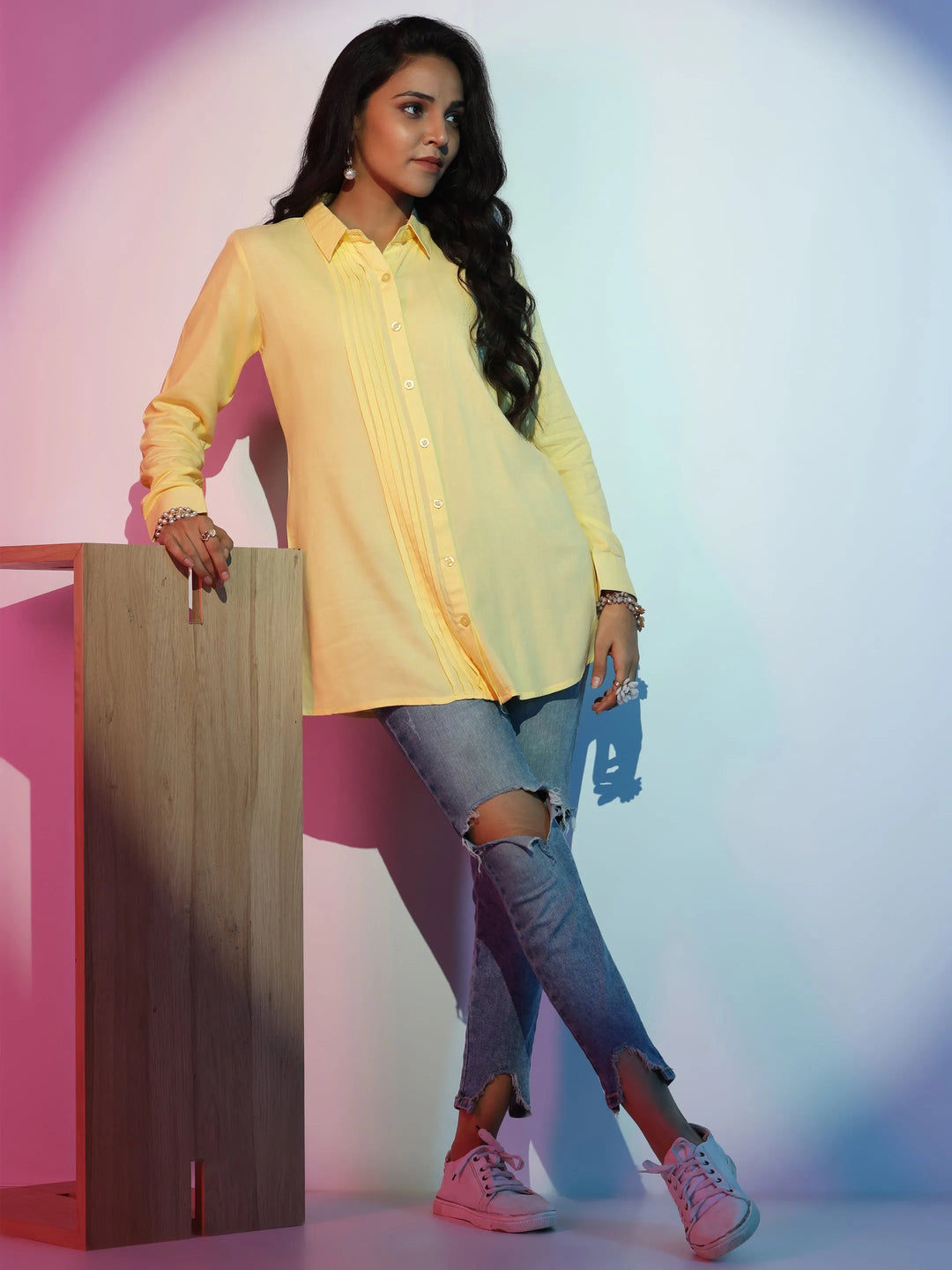  Yellow Solid Rayon Straight Kurti 
