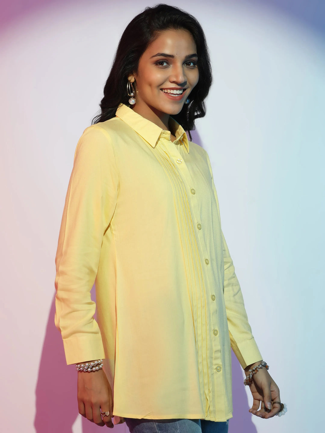  Yellow Solid Rayon Straight Kurti 