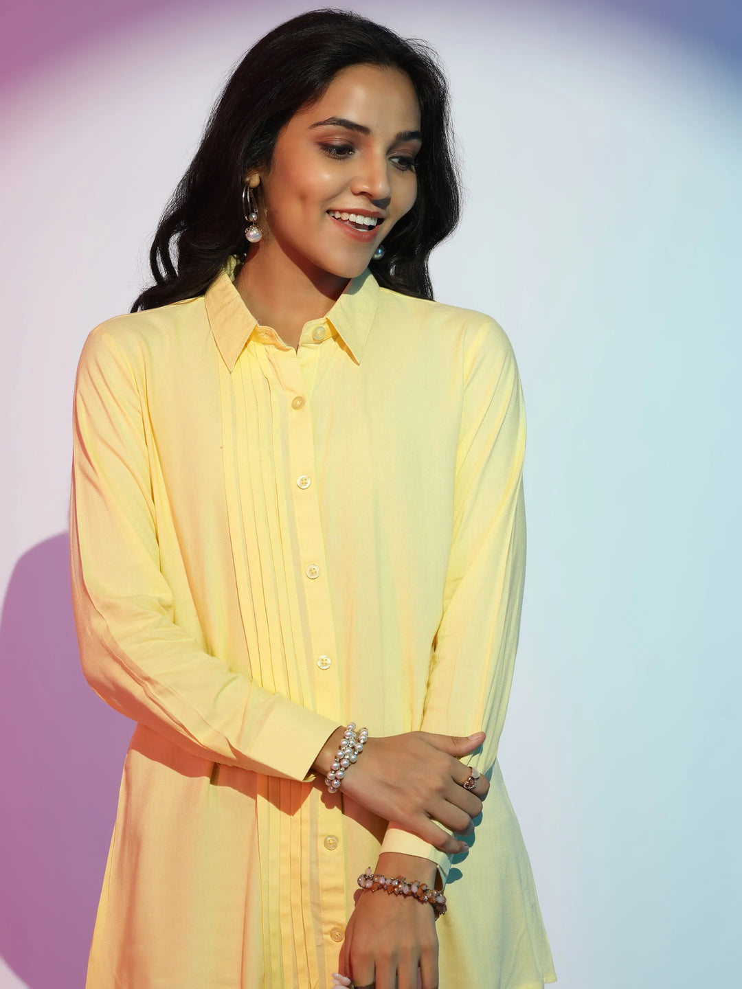  Yellow Solid Rayon Straight Kurti 