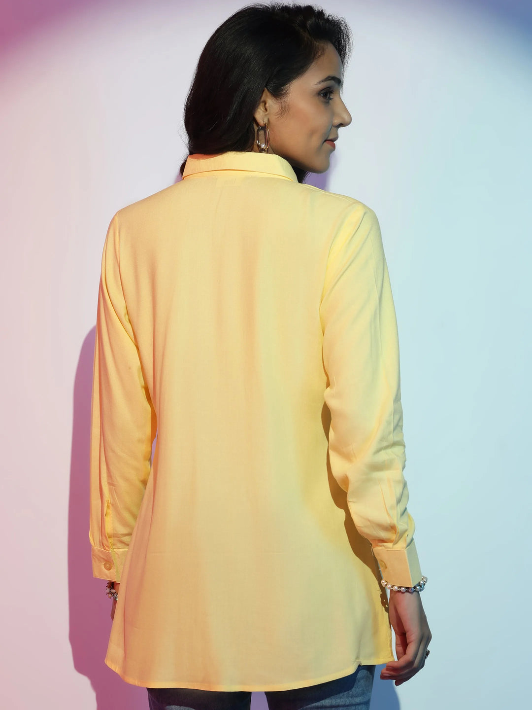  Yellow Solid Rayon Straight Kurti 