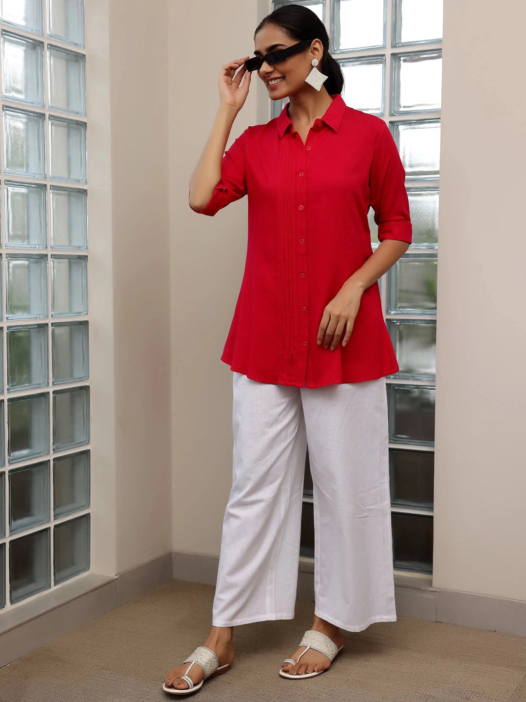  Pink Solid Rayon Straight Tunic 