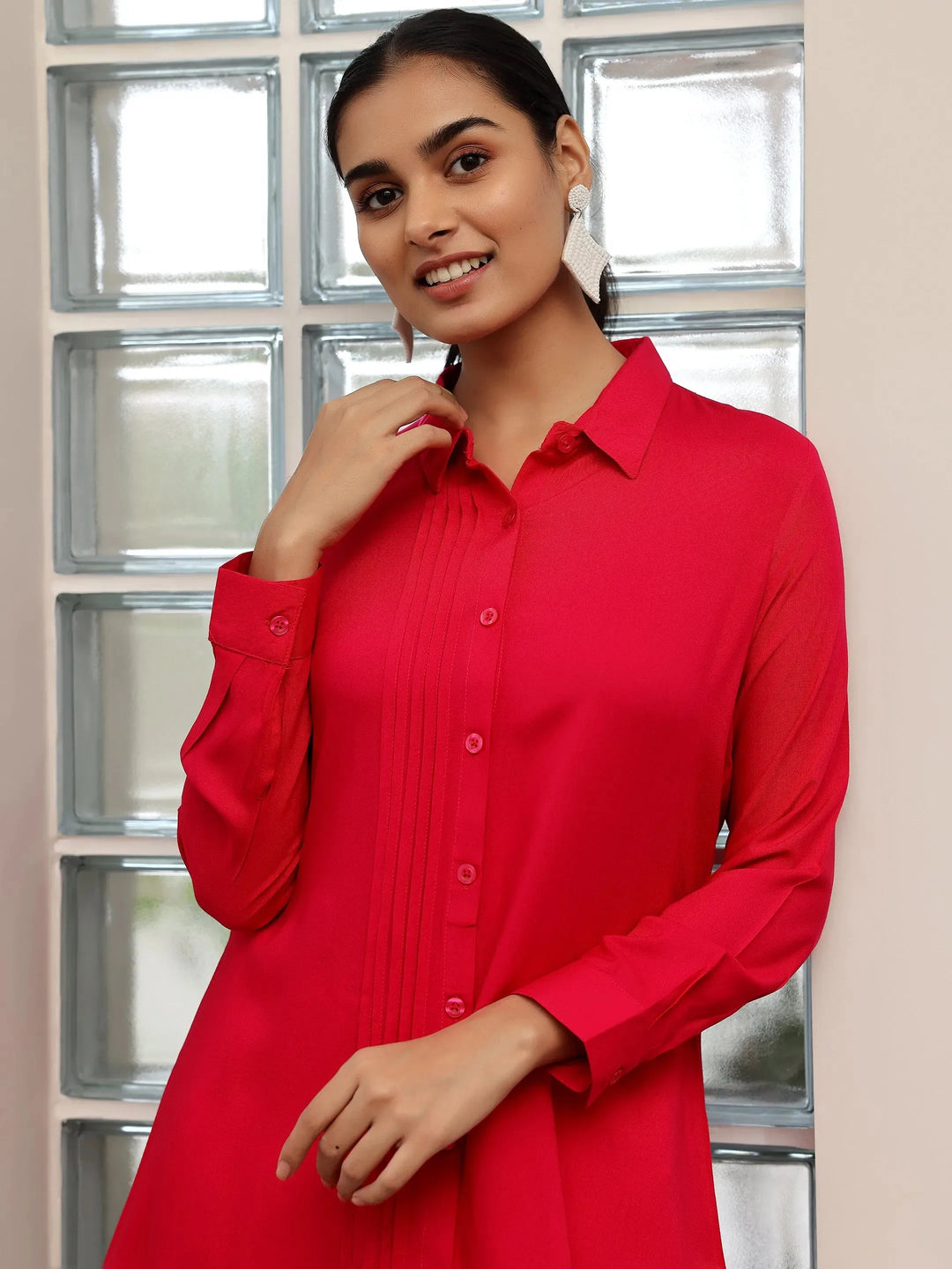  Pink Solid Rayon Straight Tunic 