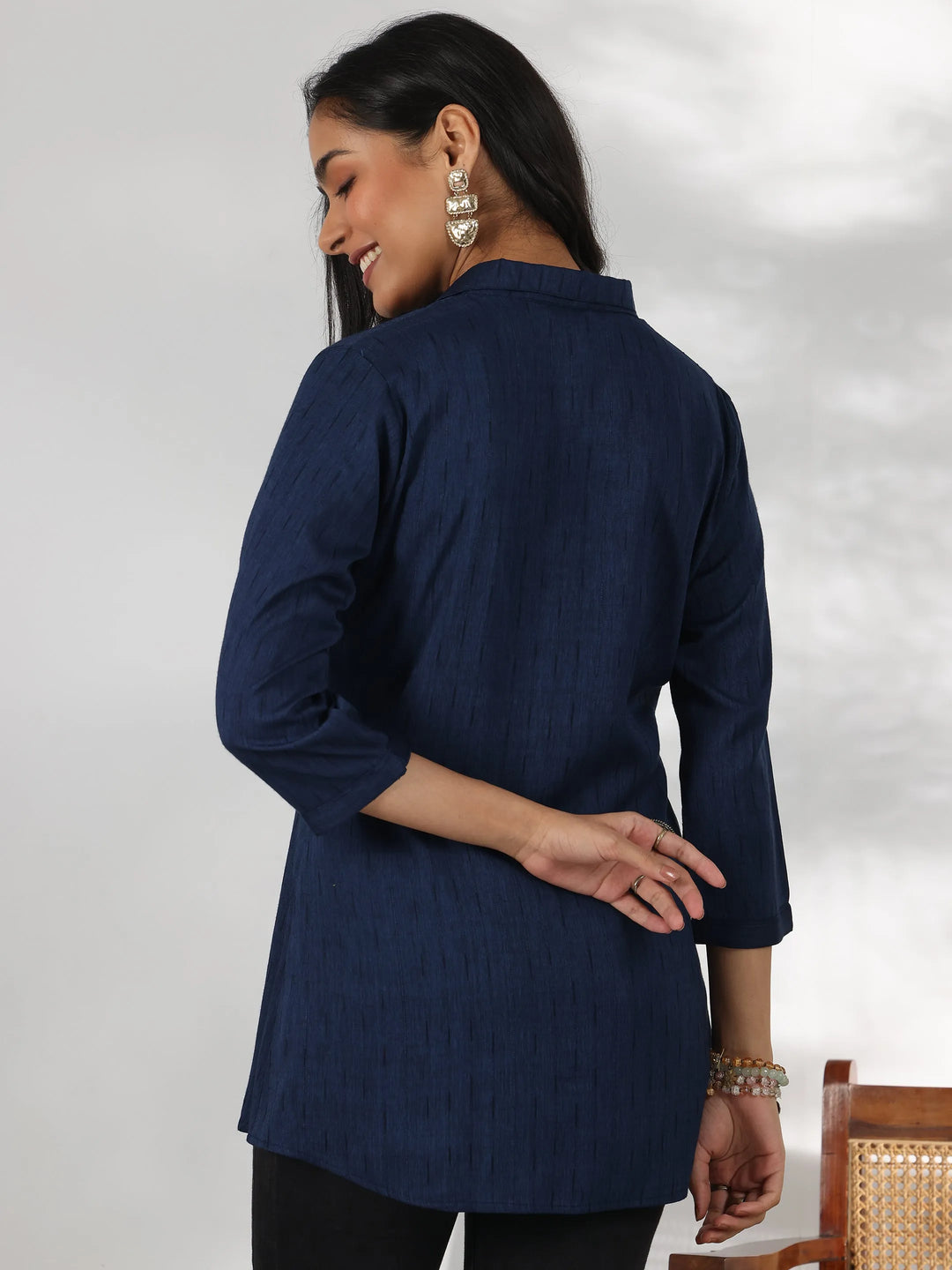  Blue Self Design Rayon Straight Tunic 