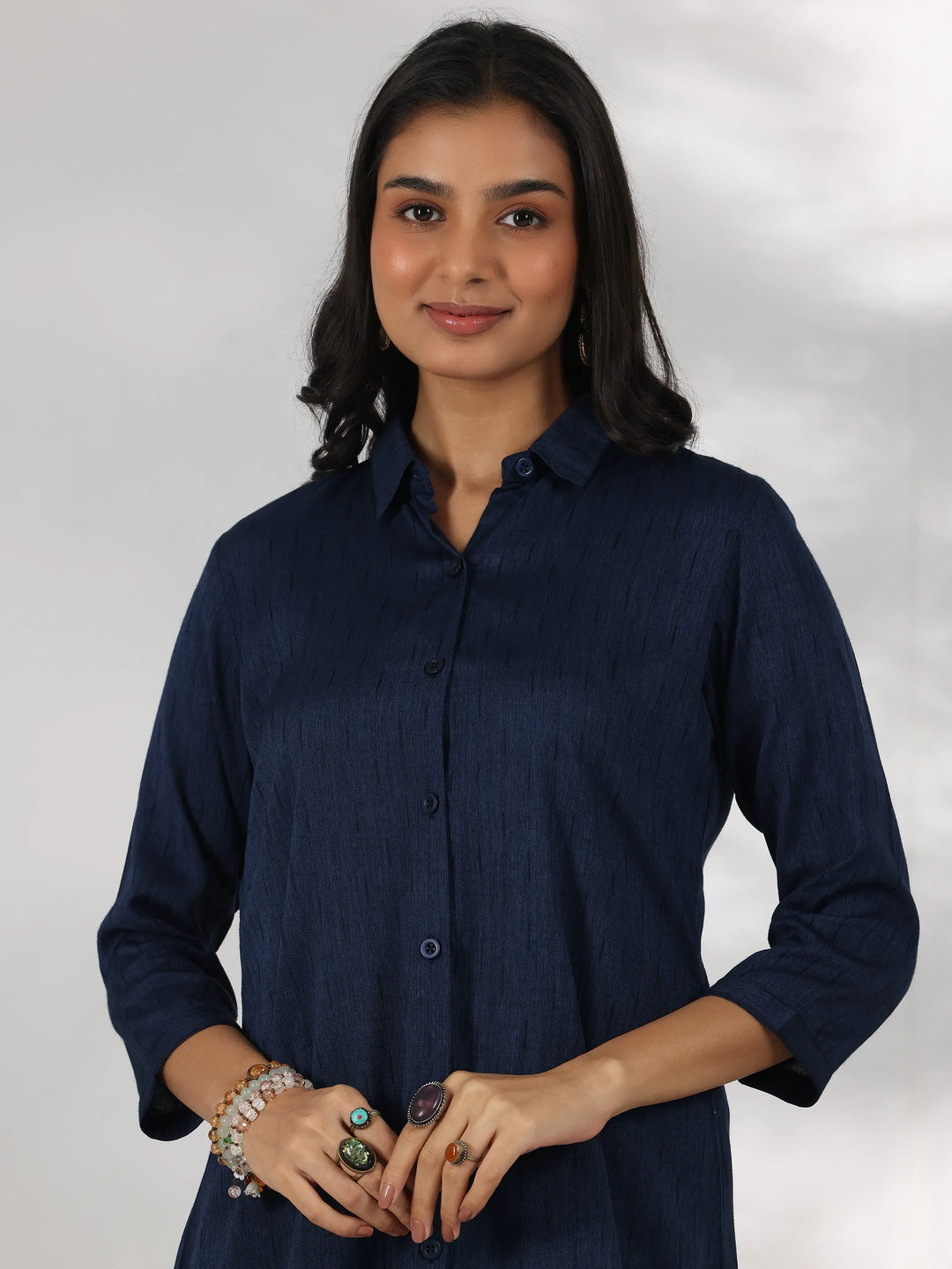  Blue Self Design Rayon Straight Tunic 