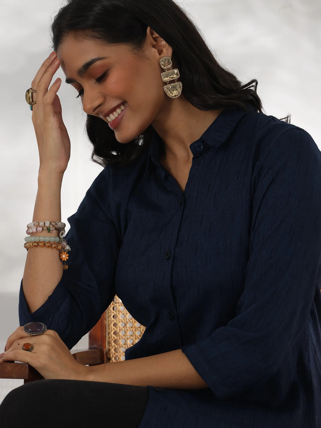  Blue Self Design Rayon Straight Tunic 
