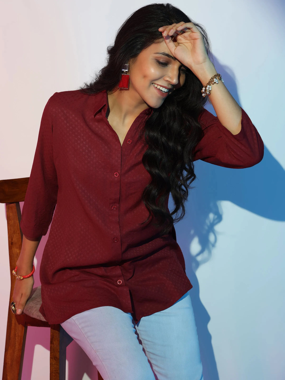  Maroon Self Design Rayon Straight Tunic 