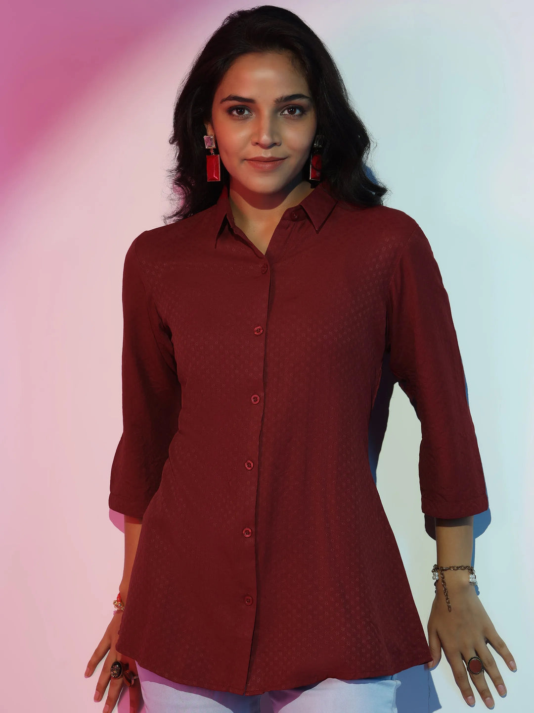  Maroon Self Design Rayon Straight Tunic 