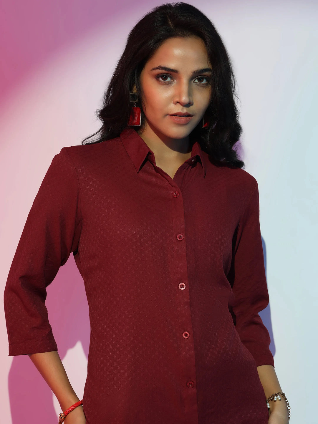  Maroon Self Design Rayon Straight Tunic 