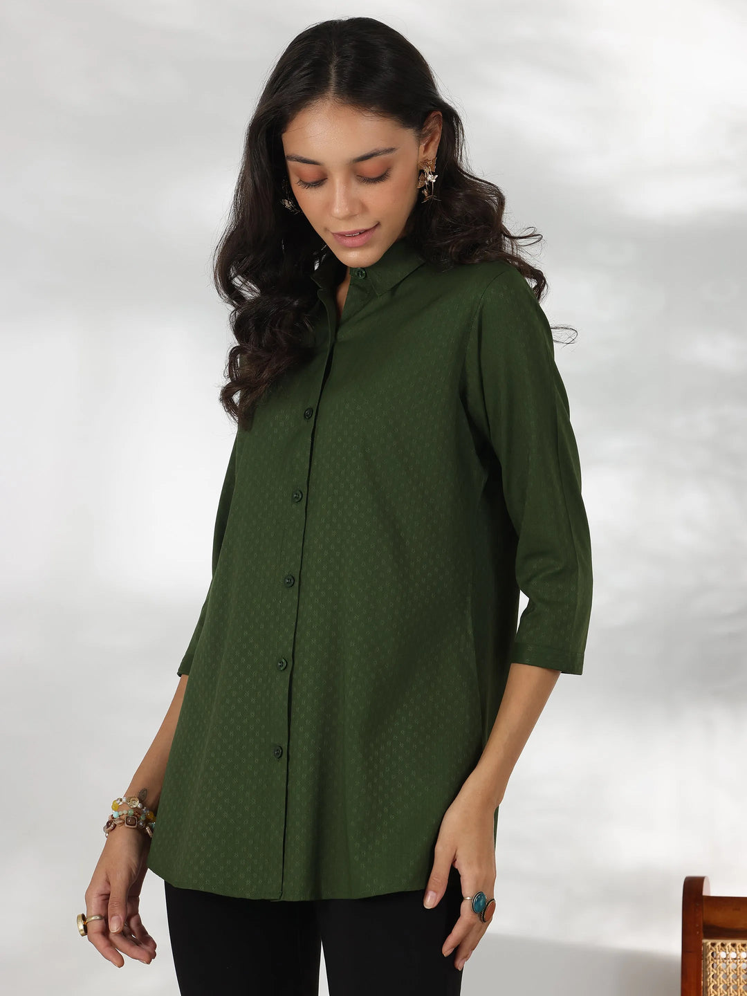  Green Self Design Rayon Straight Tunic 