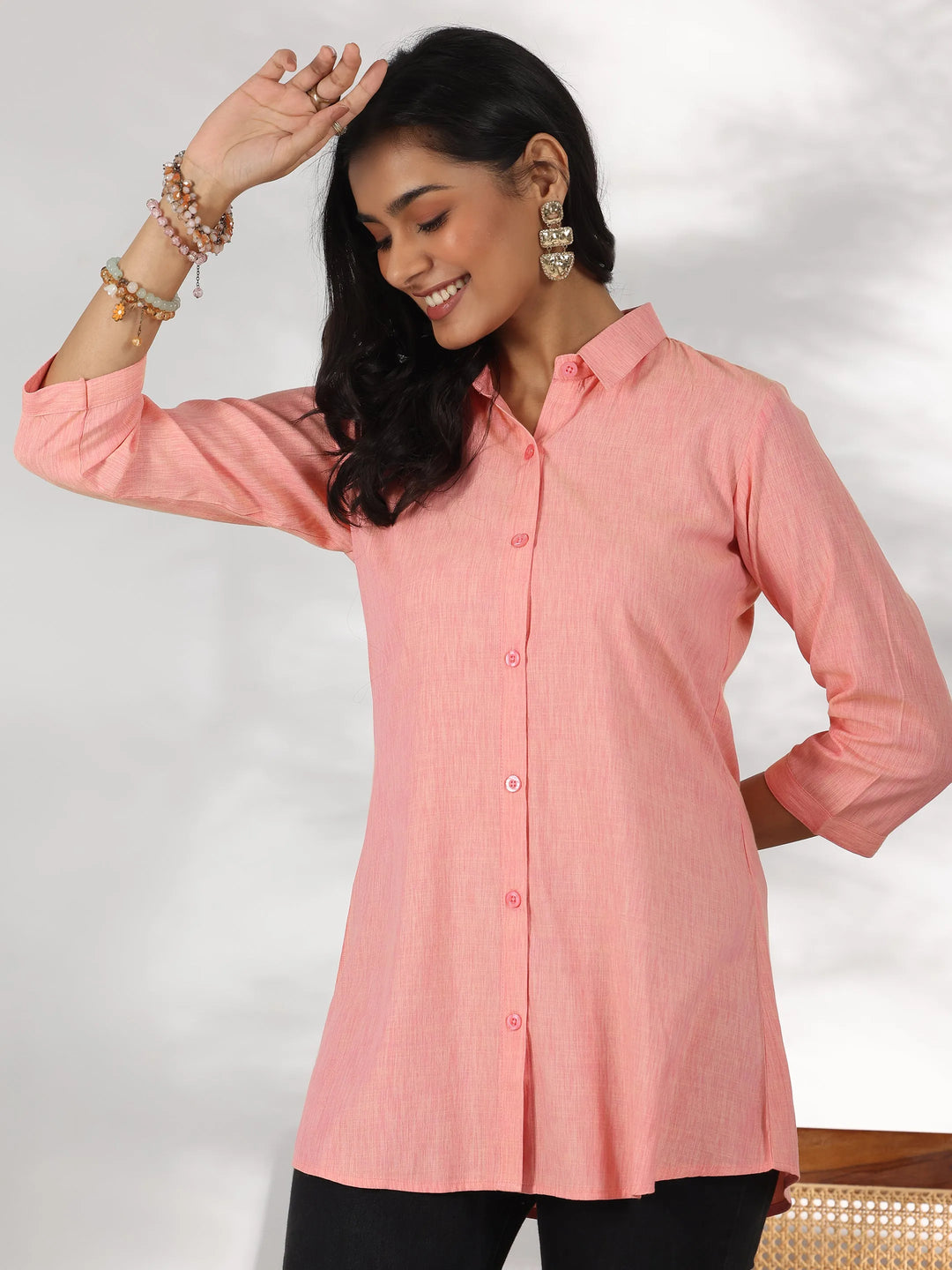  Peach Solid Rayon Straight Tunic 