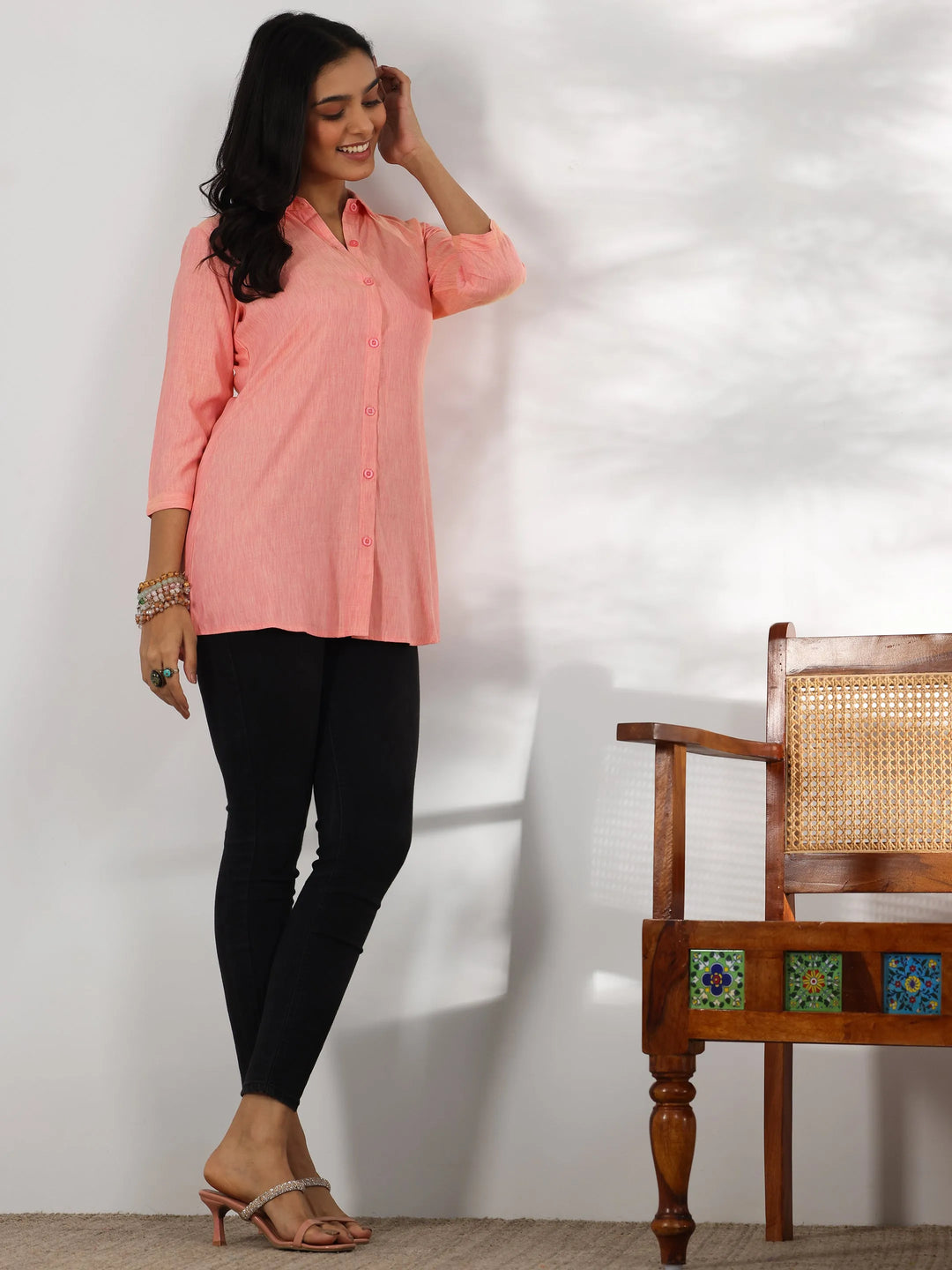  Peach Solid Rayon Straight Tunic 