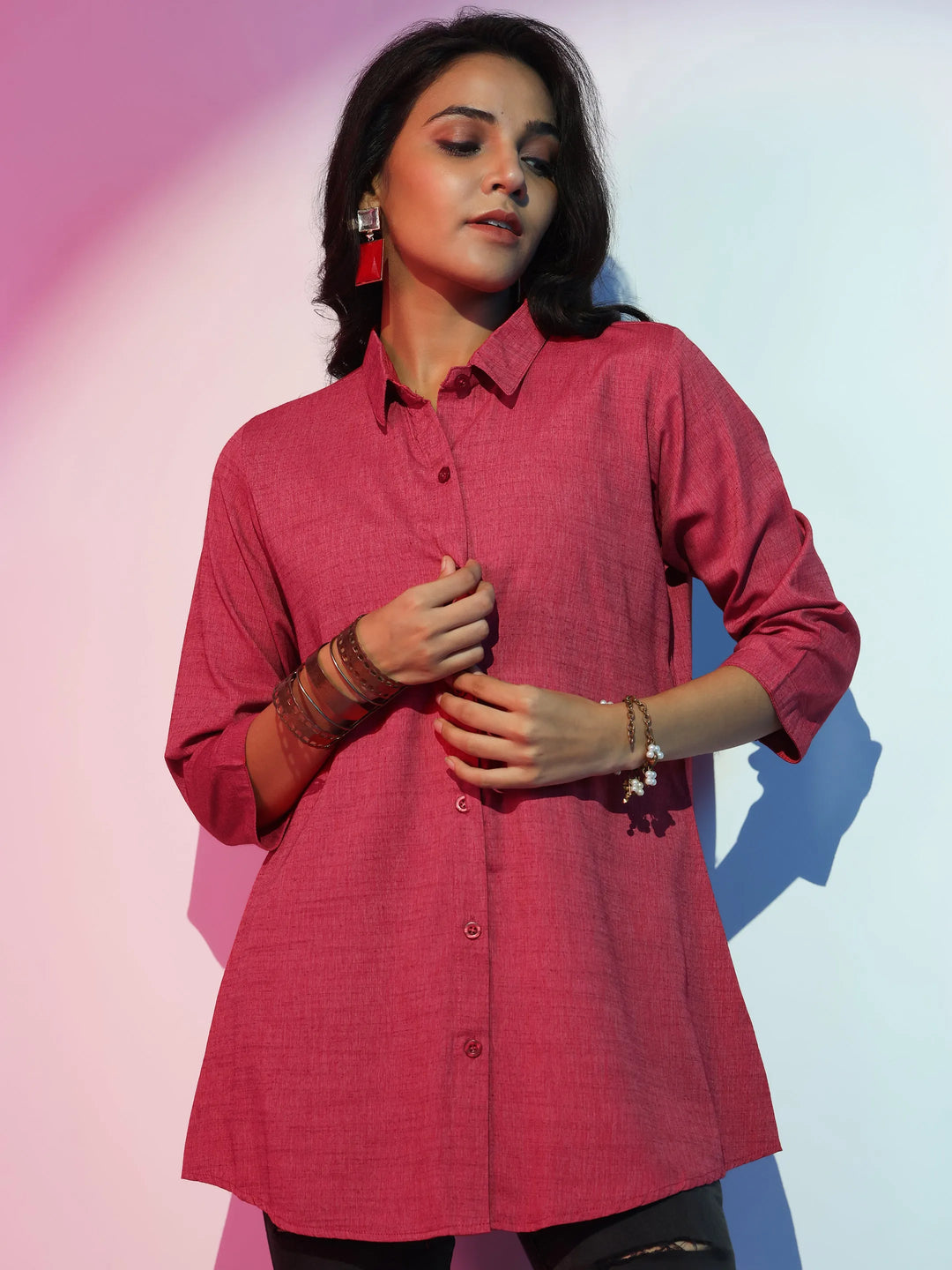  Coral Solid Rayon Straight Tunic 