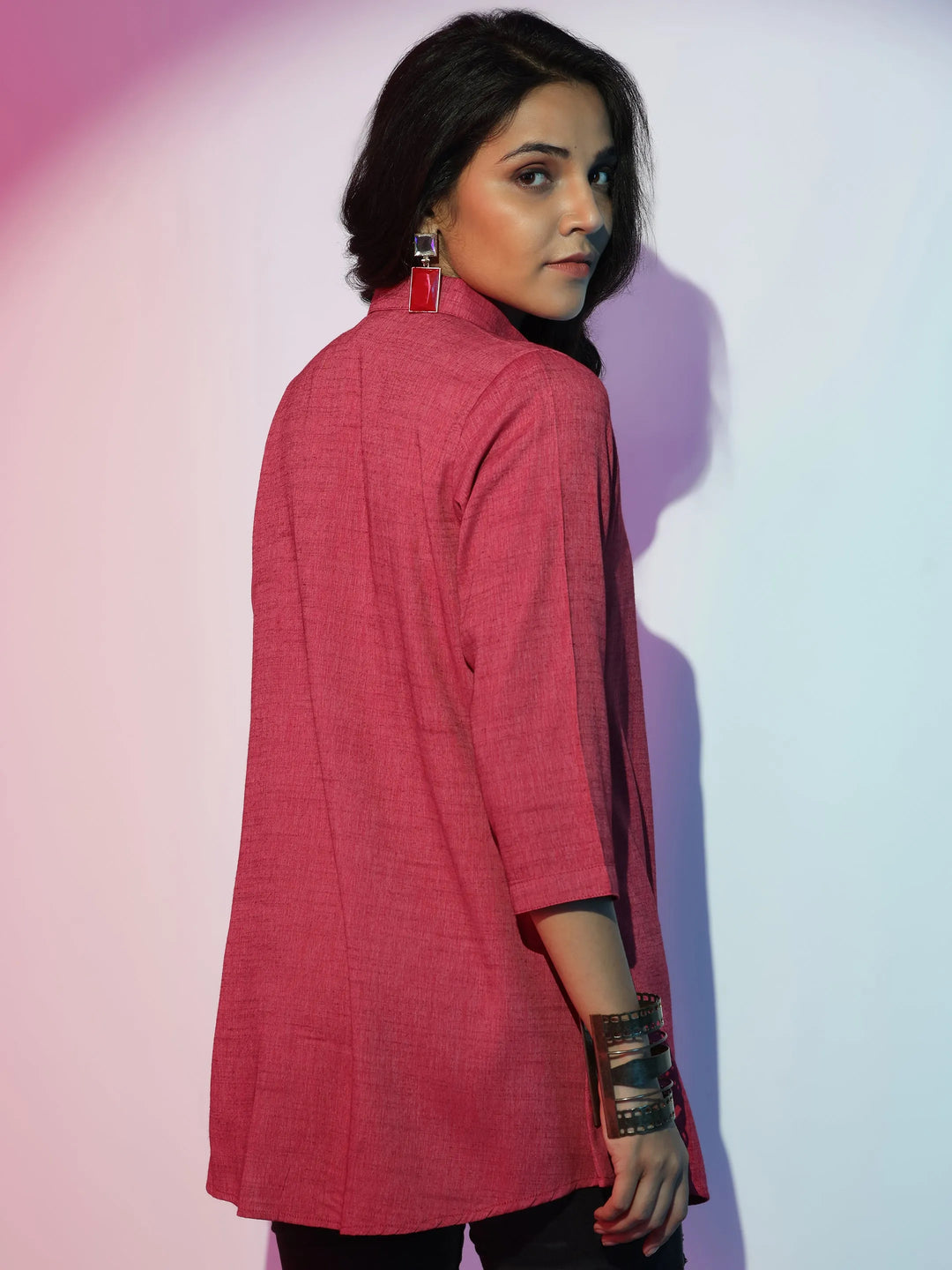  Coral Solid Rayon Straight Tunic 
