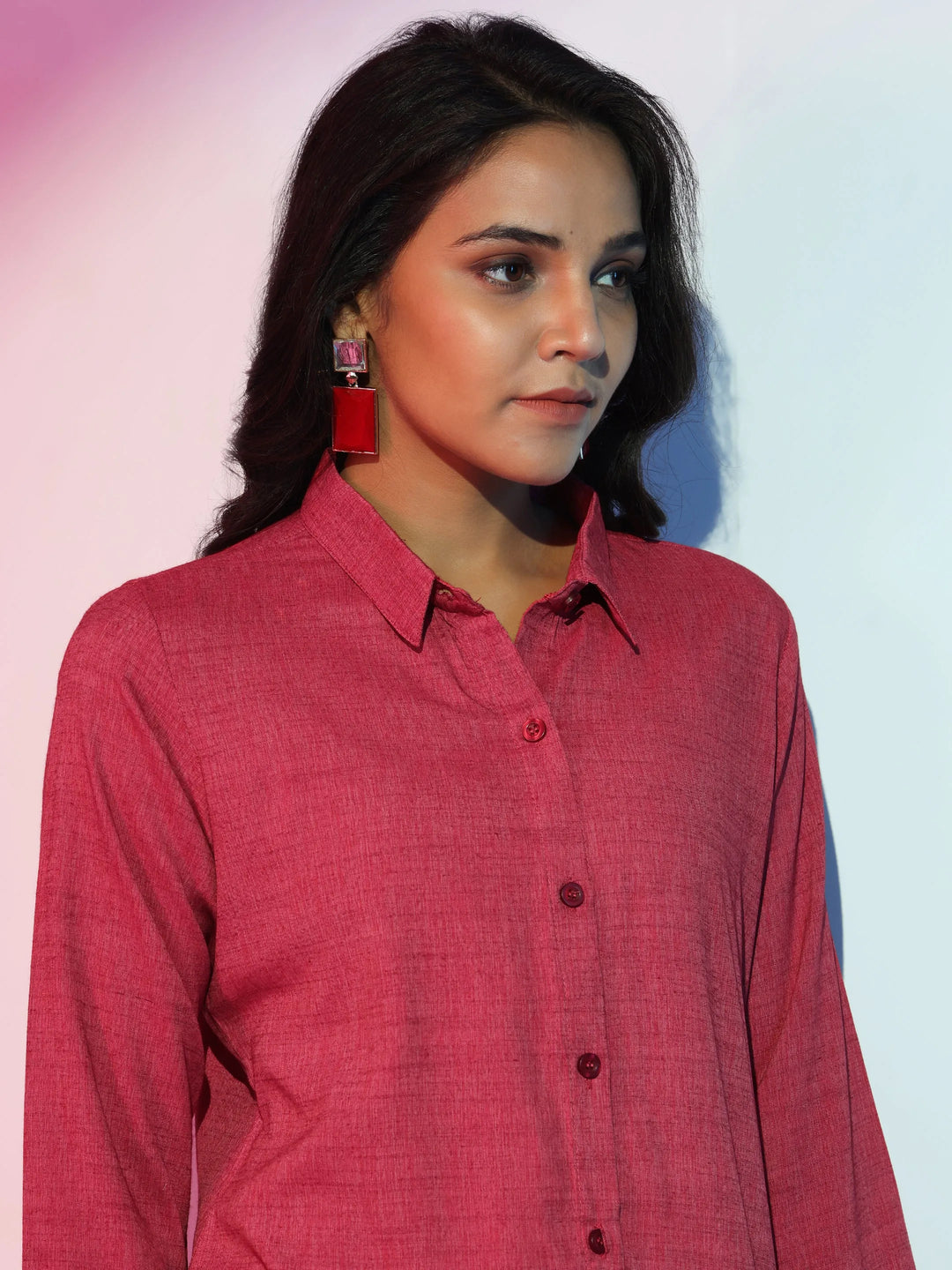  Coral Solid Rayon Straight Tunic 