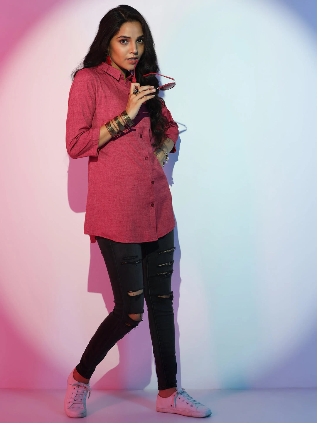  Coral Solid Rayon Straight Tunic 