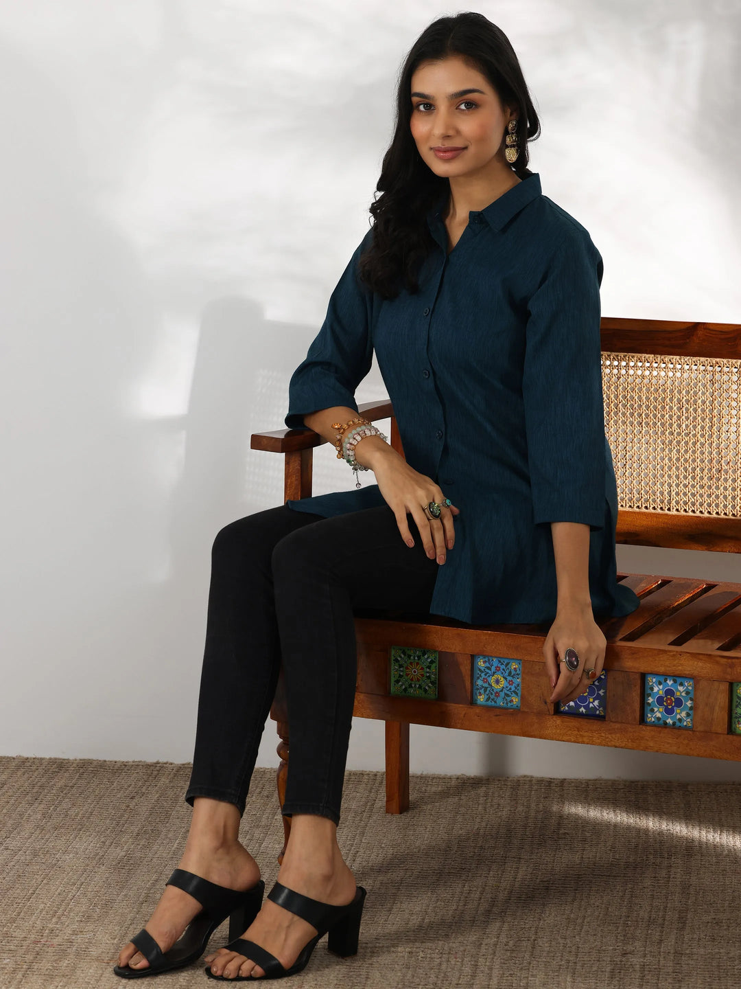  Green Solid Rayon Straight Tunic 