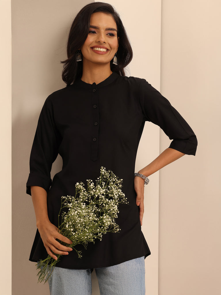 Libas Black Solid Rayon Straight Tunic