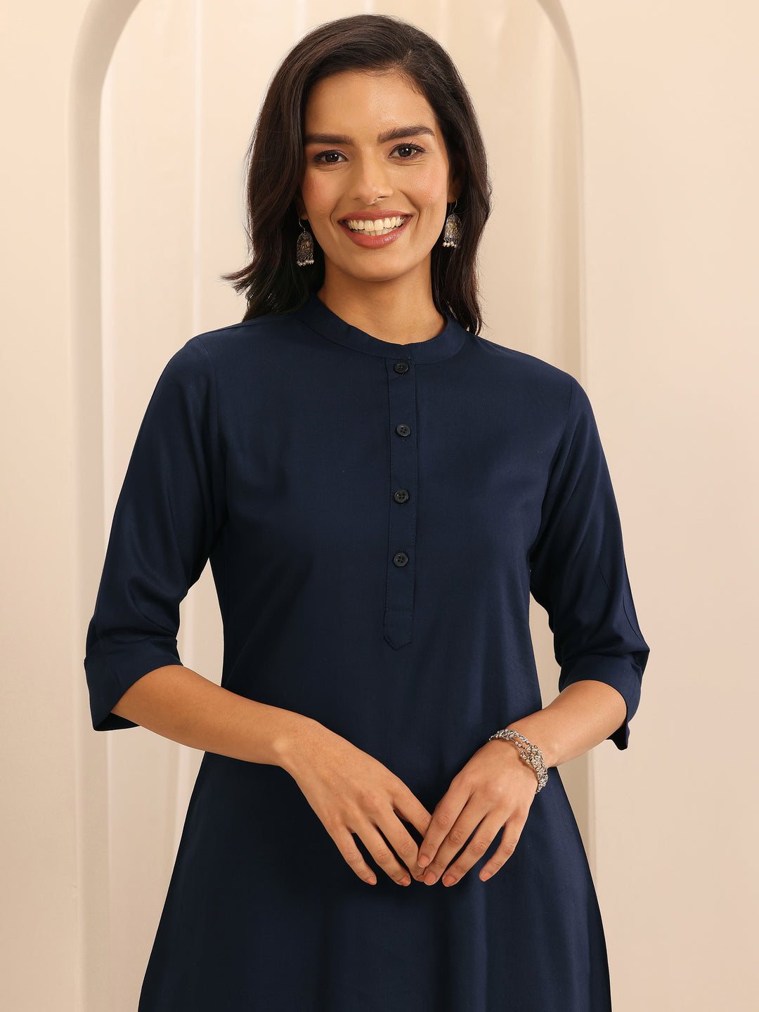  Navy Solid Rayon Straight Tunic 