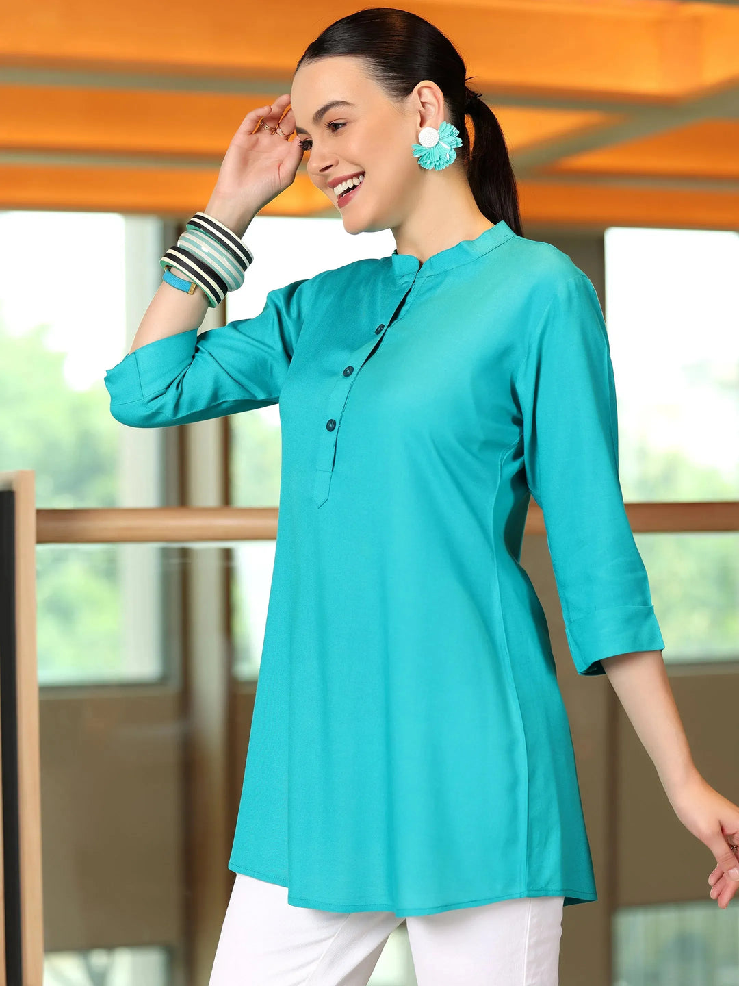 Rama Solid Rayon Straight Tunic 