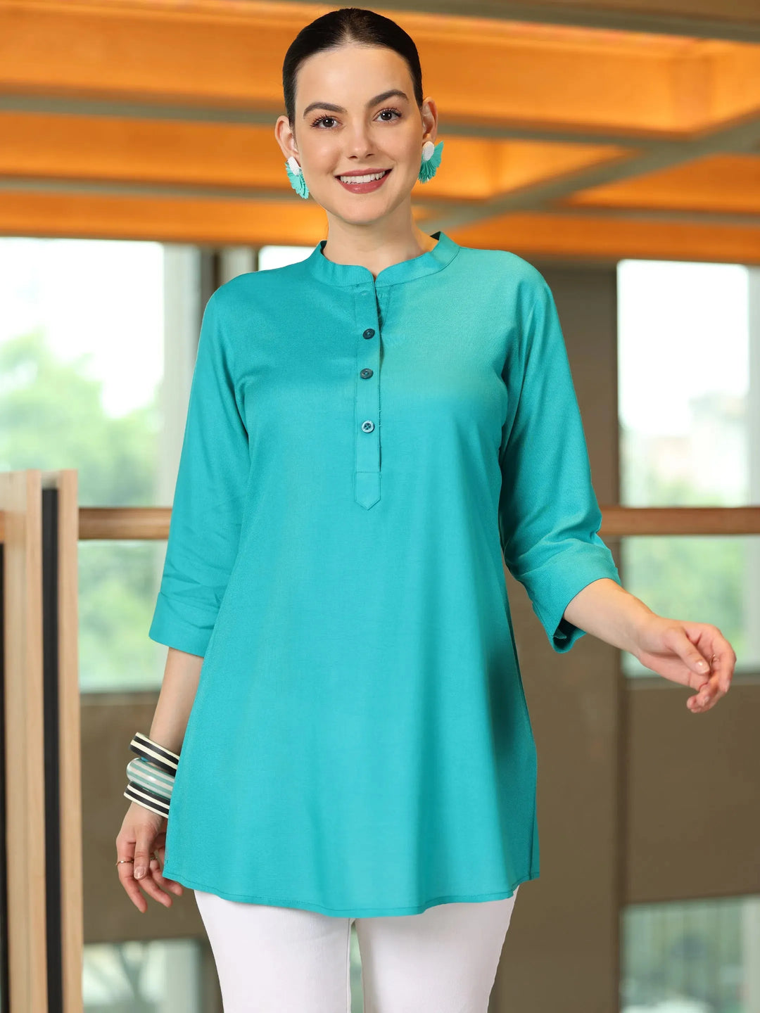 Rama Solid Rayon Straight Tunic 