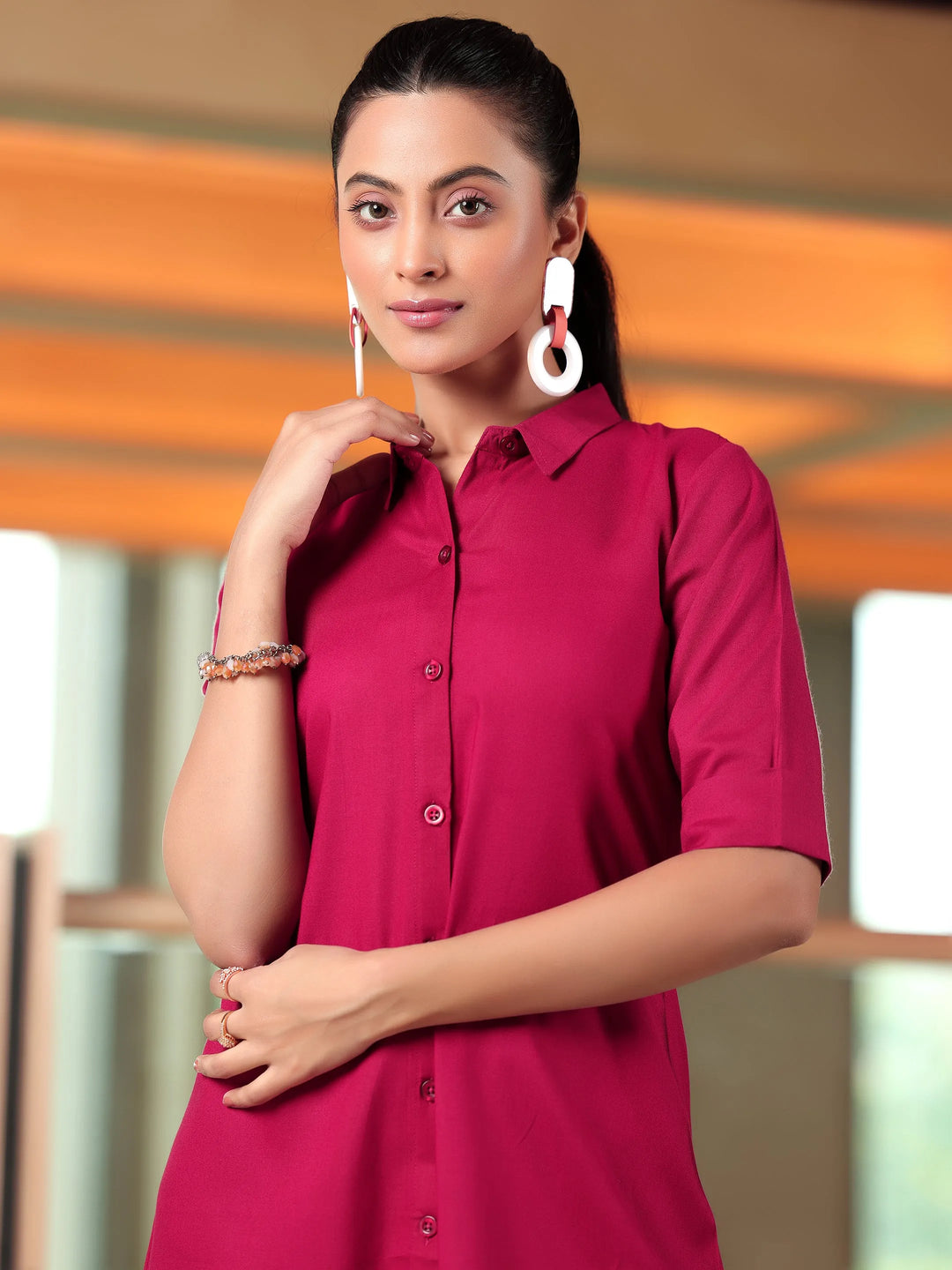  Maroon Solid Rayon A-Line Kurti 