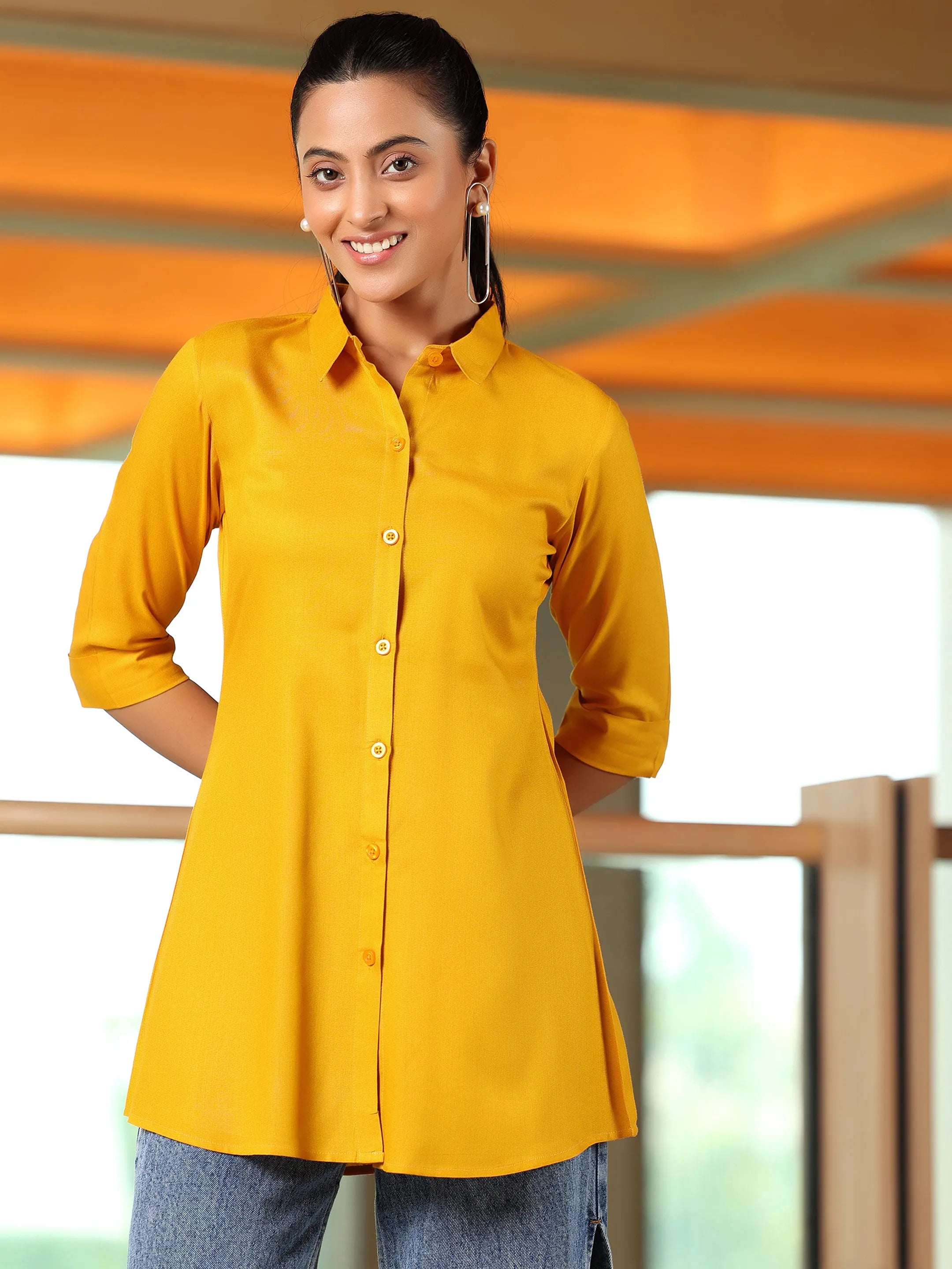 libas Mustard Solid Rayon Straight Tunic-picture-22