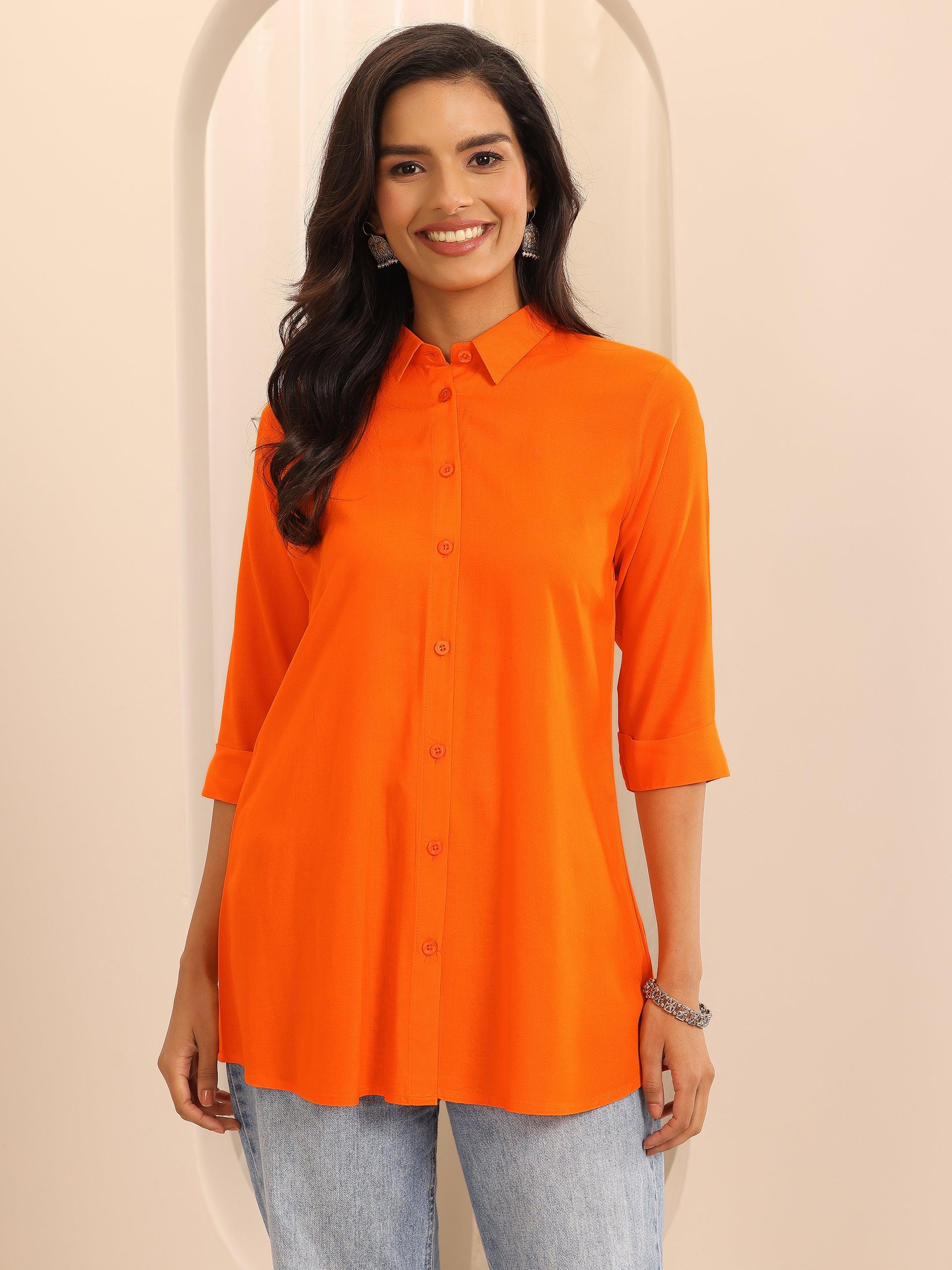 libas Orange Solid Rayon Straight Tunic-picture-67