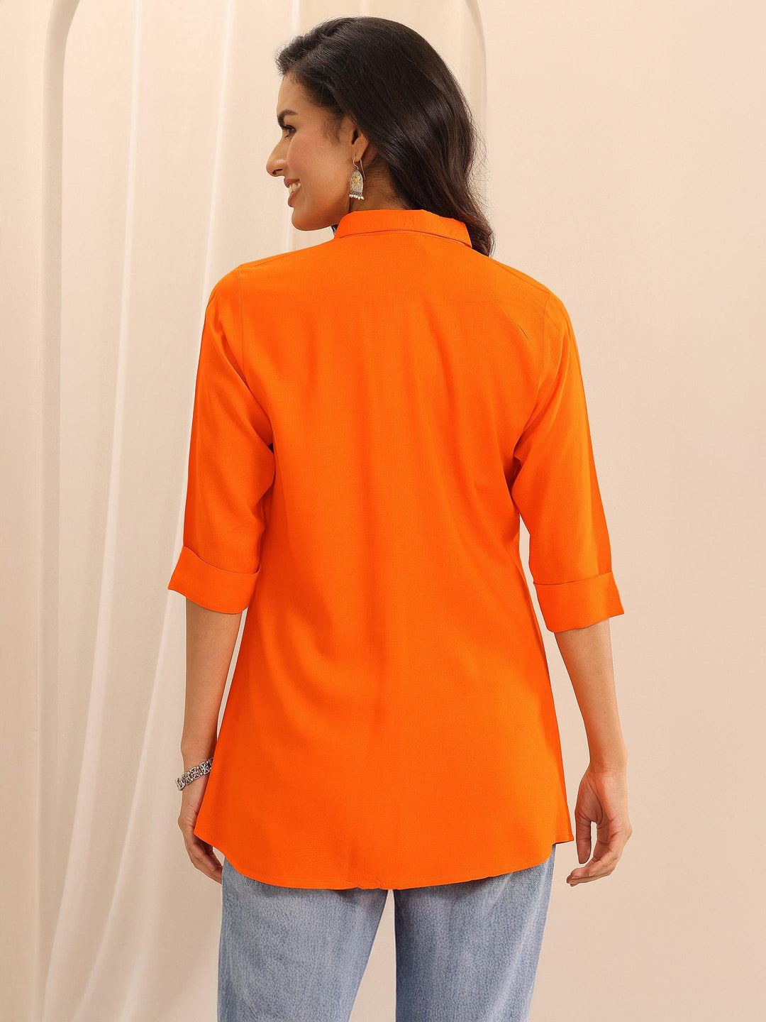  Orange Solid Rayon Straight Tunic 